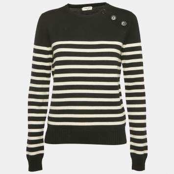 Saint Laurent Black/White Striped Wool Knit Sweater S
