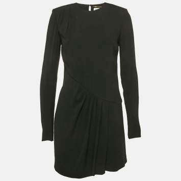 Saint Laurent Black Crepe Gathered Mini Dress S