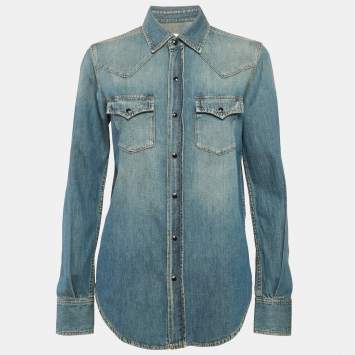 Saint Laurent Denim Heart Detail Button Front Long Sleeve M