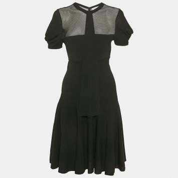 Saint Laurent Black Knit & Mesh Skater Mini Dress XL