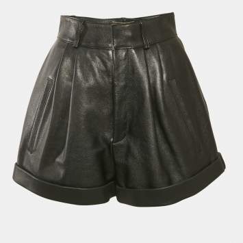 Saint Laurent Black Leather Pleated Short S