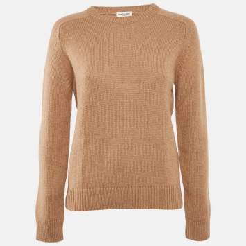 Saint Laurent Paris Camel Brown Rib Knit Crew Neck Sweater L