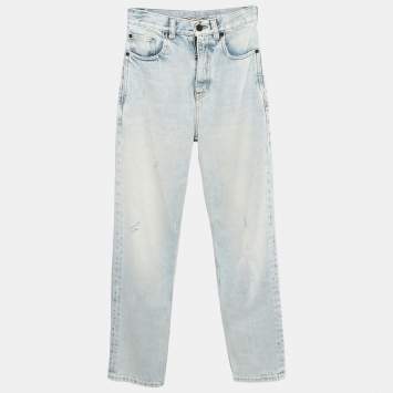 Saint Laurent Paris Blue Denim Distressed High Rise Jeans S Waist 25"