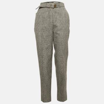 Pre Owned Saint Laurent Monochrome Plaid Wool Trousers M