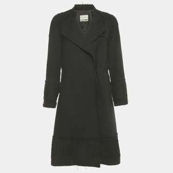 Saint Laurent Black Wool Fringed Trim Distressed Coat  S 