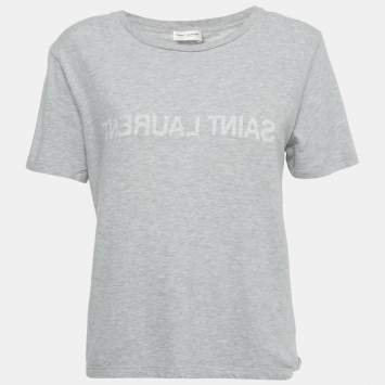 Saint Laurent Grey Melange Logo Print Jersey T-Shirt S