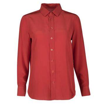 Pre Owned Saint Laurent Paris Red Silk Long Sleeve Shirt M