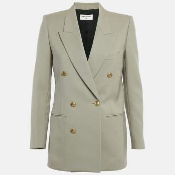 Pre Owned Saint Laurent Paris Greenish Grey Wool Double Breasted Blazer S