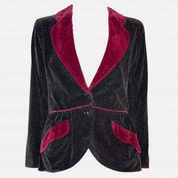 Pre Owned Saint Laurent Paris Black Corduroy Peplum Balzer Size M