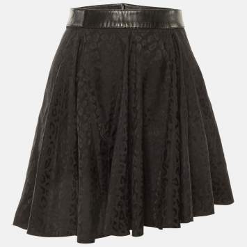 Pre Owned Saint Laurent Paris Black Animal Pattern Silk Mini Skirt S