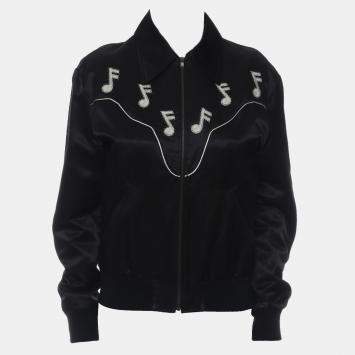 Pre Owned Saint Laurent Paris Embroidered Music Notes Zip Up Jacket