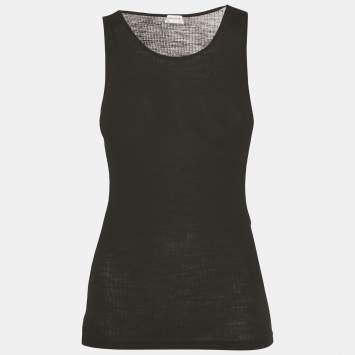 مملوكة مسبقًا توب سان لوران كساندر تريكوت صوف بشعار مطرز أسود صغير