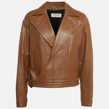 Pre Owned Saint Laurent Paris Brown Leather Jacket M