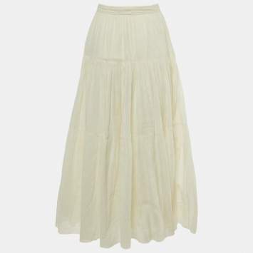 مملوكة مسبقًا Saint Laurent Paris White Patterned Cotton Midi Skirt M