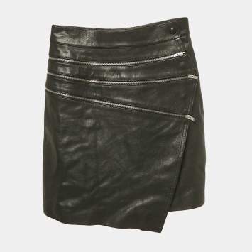 مملوكة مسبقًا Saint Laurent Paris Black Leather Zip Detail Mini Skirt S