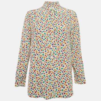 Pre Owned Saint Laurent Paris Printed Silk Button Up Blouse XL