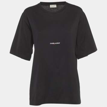 Pre Owned Saint Laurent Paris Black Logo Print Jersey T-Shirt L