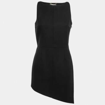 Pre Owned Saint Laurent Black Wool Asymetric Sleeveless Dress M