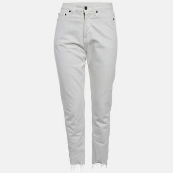 Pre Owned Saint Laurent White Denim Straight Fit Jeans S/Waist 26"