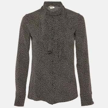 Pre Owned Saint Laurent Paris Black Dots Print Silk Shirt S