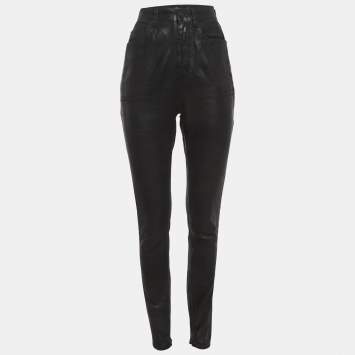 Pre Owned Saint Laurent Paris Black Waxed Denim Skinny Jeans M/Waist 27"