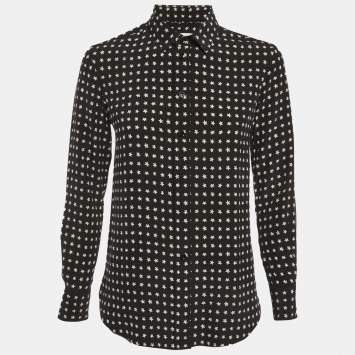 Pre Owned Saint Laurent Paris Monochrome Star Print Crepe Long Sleeve Shirt S