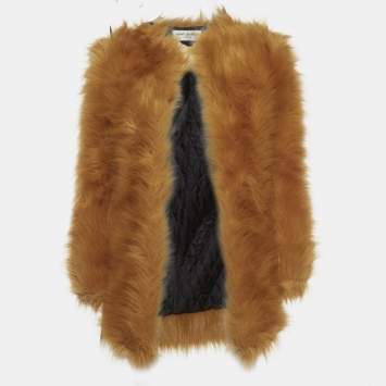 مملوكة مسبقًا Saint Laurent Paris Brown Faux Fur Open Front Coat S