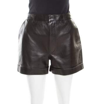 Pre Owned Saint Laurent Paris Black Lamb Leather Shorts L