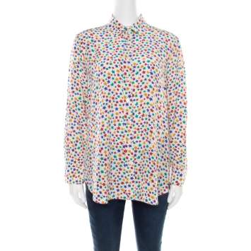Pre Owned Saint Laurent Paris Multicolor Star Printed Silk Long Sleeve Button Front  Shirt XL