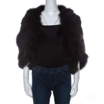 Pre Owned Saint Laurent Paris Edition Soir Black Fox Fur Bolero M 