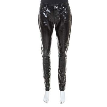 Pre Owned Saint Laurent Black Vinyl Faux Leather Low Rise Trousers L