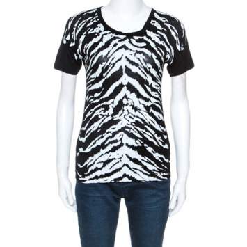 Pre Owned Saint Laurent Paris Monochrome Animal Stripes Print Jersey T-Shirt S