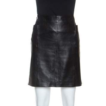 Pre Owned Saint Laurent Paris Black Leather Mini Skirt L