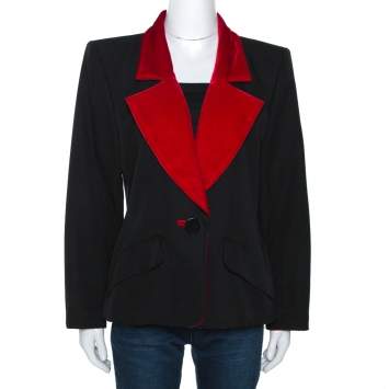 Pre Owned Yves Saint Laurent Rive Gauche Vintage Black Wool Velvet Lapel Blazer L