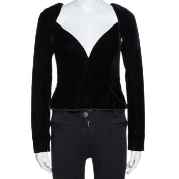 Pre Owned Saint Laurent Paris Black Velvet Sweetheart Plunge Neck Top M