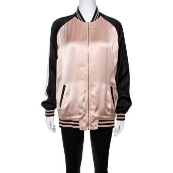 Pre Owned Saint Laurent Paris Champagne Pink Oversized Teddy Baseball Jacket M