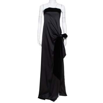 Pre Owned Yves Saint Laurent Edition Soir Black Silk Thigh High Slit Detail Strapless Gown M