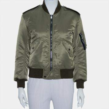 Pre Owned Saint Laurent Paris Military Green Synthetic Bomber Jacket M