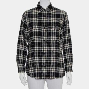 Saint Laurent Paris Black Plaided Flannel Button Front Shirt S