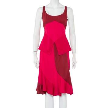 Pre Owned Yves Saint Laurent Rive Gauche Vintage Two Tone Paneled Crepe Tank Top & Skirt Set S