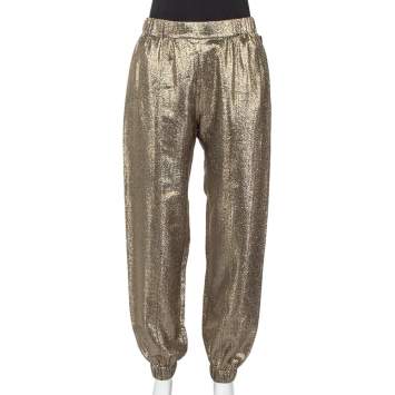 Pre Owned Saint Laurent Paris Gold Lurex Silk Joggers M