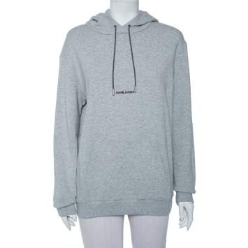 Pre Owned Saint Laurent Paris Grey Logo Printed Cotton Knit Hoodie S