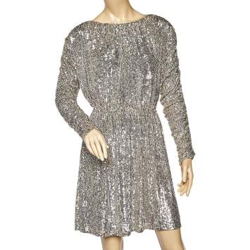 Pre Owned Saint Laurent Silver Sequin Embellished Mini Dress M