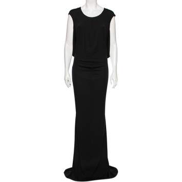 Pre Owned Saint Laurent Black Jersey Cutout Shoulder Detailed Maxi Dress L