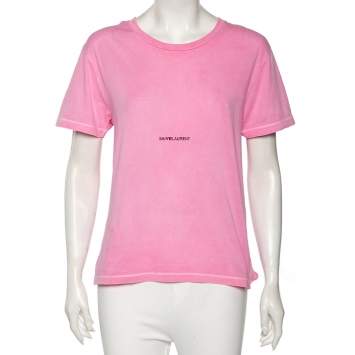 Pre Owned Saint Laurent Pink Logo Printed Cotton Oversized T-Shirt S