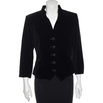 Saint Laurent Black Velvet Button Front Jacket L