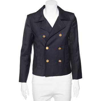Pre Owned Saint Laurent Navy Blue Wool Double Breasted Blazer M