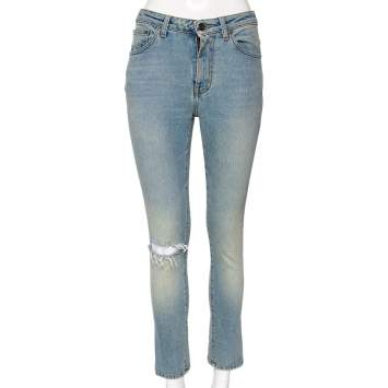 Pre Owned Saint Laurent Blue Denim Distressed Jeans S