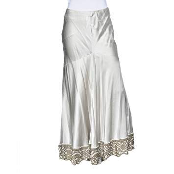مملوكة مسبقًا Roberto Cavalli Silver Silk Blend Flared Skirt XL