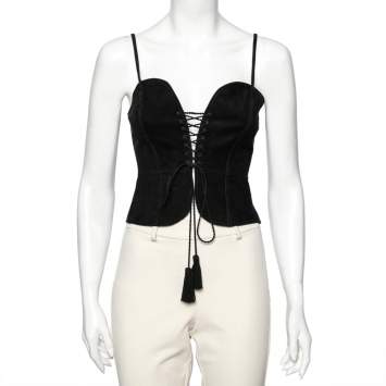 Pre Owned Saint Laurent Black Suede Lace-Up Bustier Top M